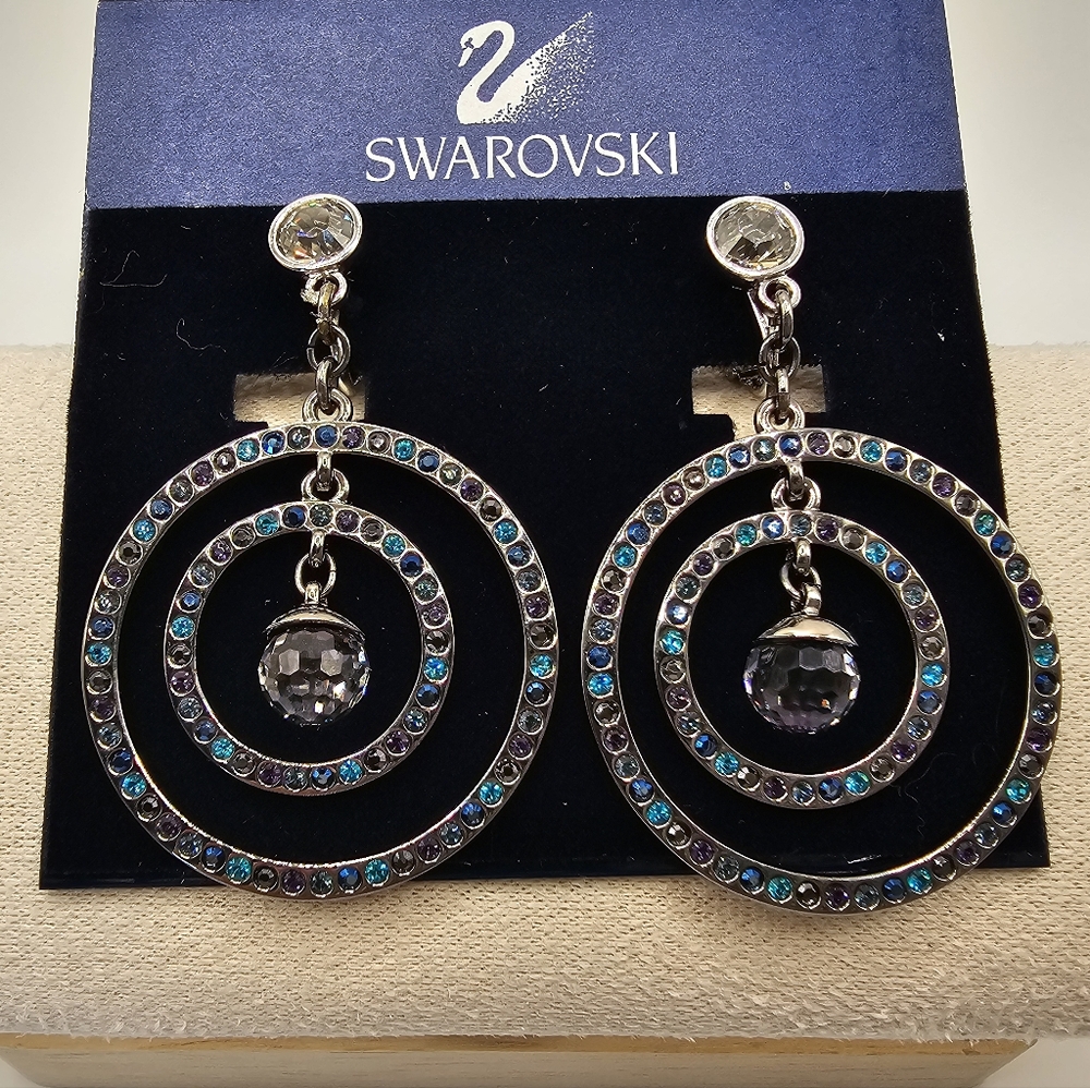 Swarovski Eclispe Multicolor Crystal Hoop Clip On Earrings